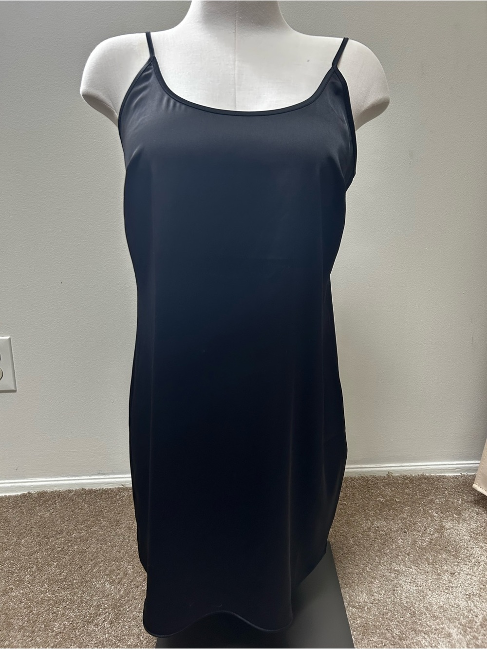 White House Black Market Black Satin Dress with V-Neck